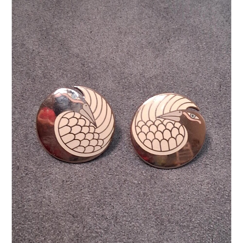 Laurel Burch Mynah Bird Earrings White Enamel Pierced Post